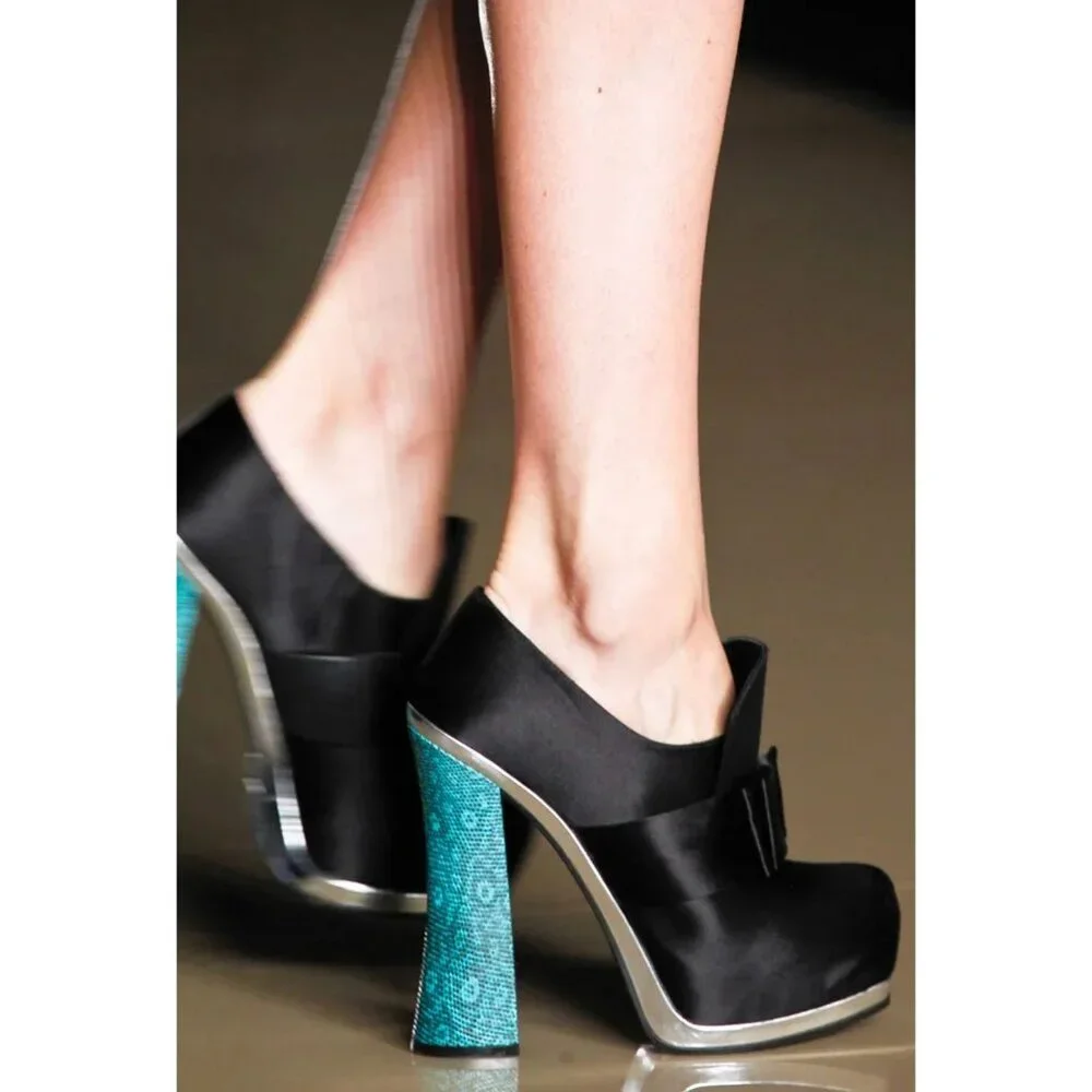 Archival MIU MIU Runway 2012 Club Shoes Bow Front Platform Booties 37.5 7.5 VTG